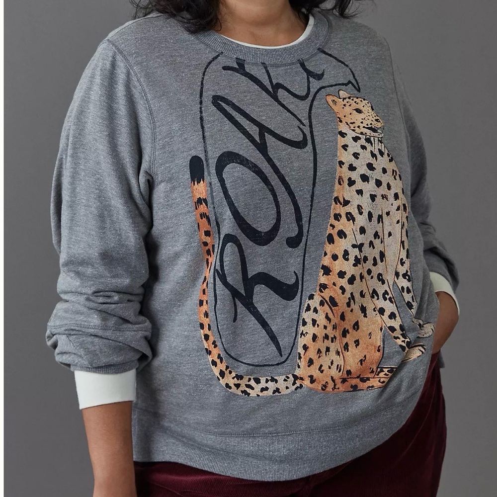 Anthropologie LouLou Avenue Cheetah "Roar" Big Cat Sweatshirt 3x